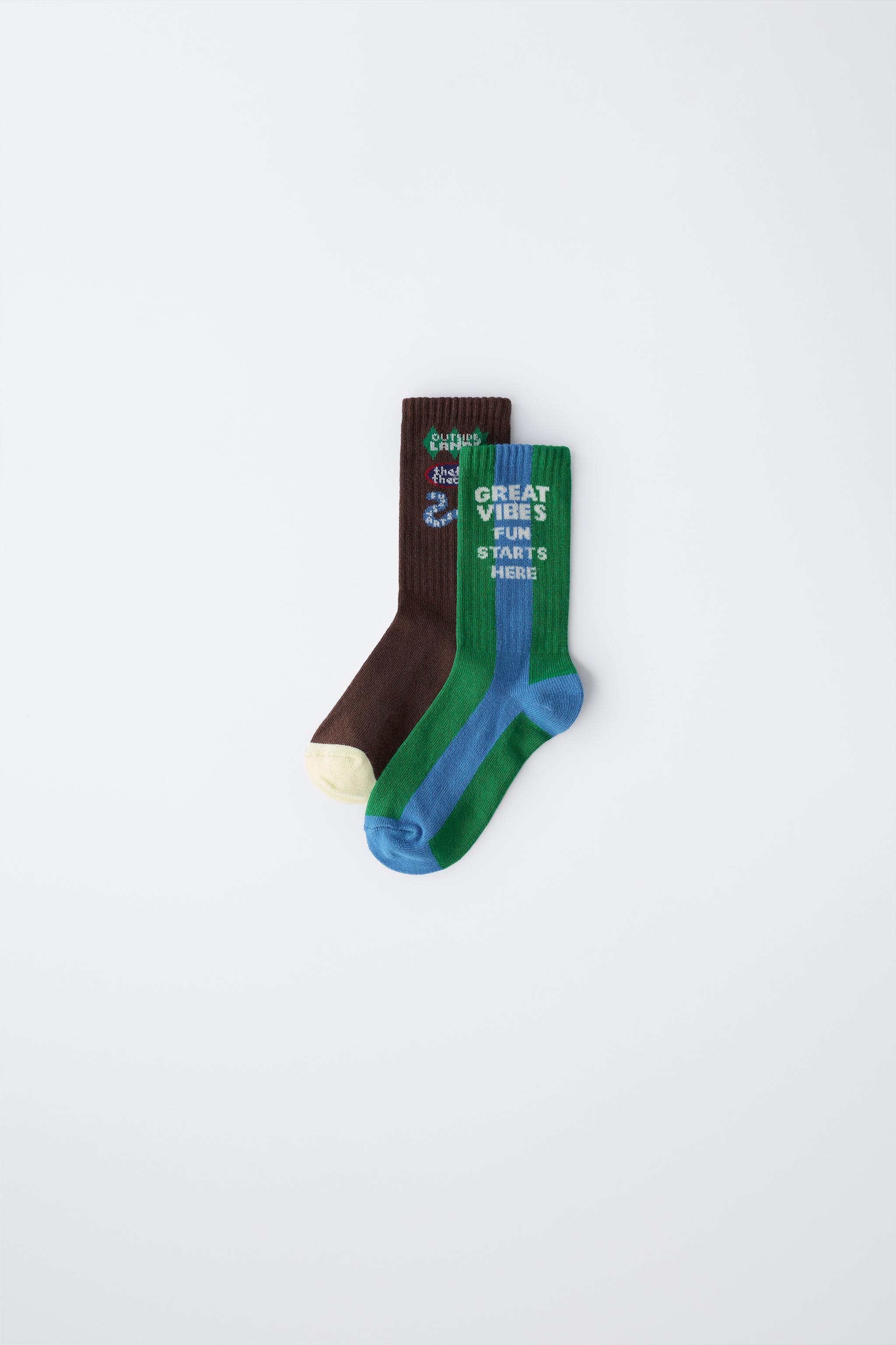 TWO-PACK OF LONG SOCKS WITH TEXT PRINT